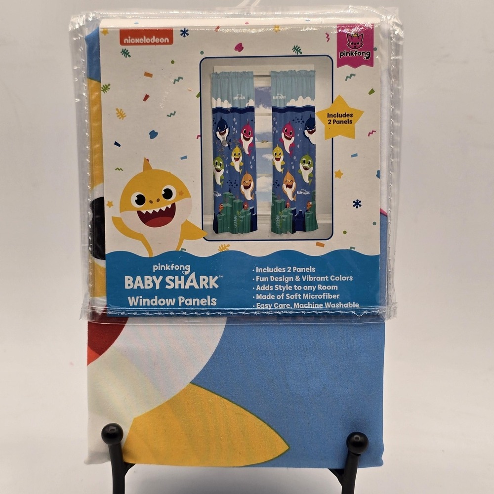 Pinkfong Baby Shark Window Panels Set Franco 2 Blue 41x63 Kids Room Curtains‎